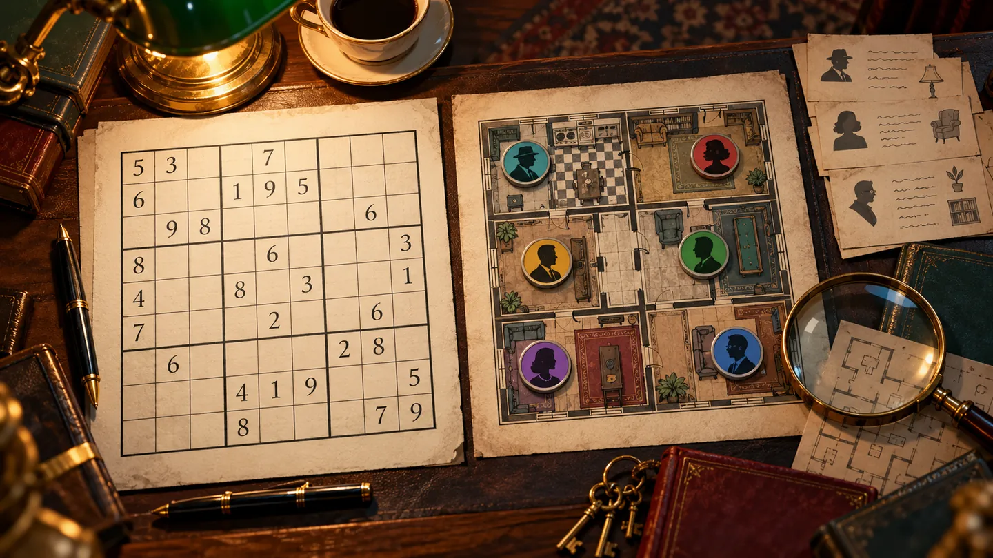 Comparación visual entre una cuadrícula de Sudoku y un mapa detectivesco Murdoku